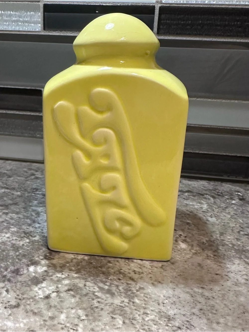 Vintage Yellow Ceramic Talc Powder Dispenser ~ Bradshawa International